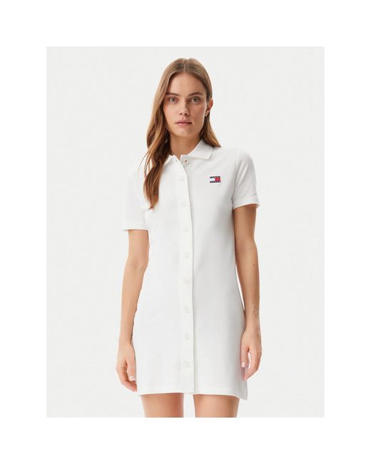 Tommy Hilfiger White Kleid Für Den Alltag Badge Dw0Dw20302 Regular Fit
