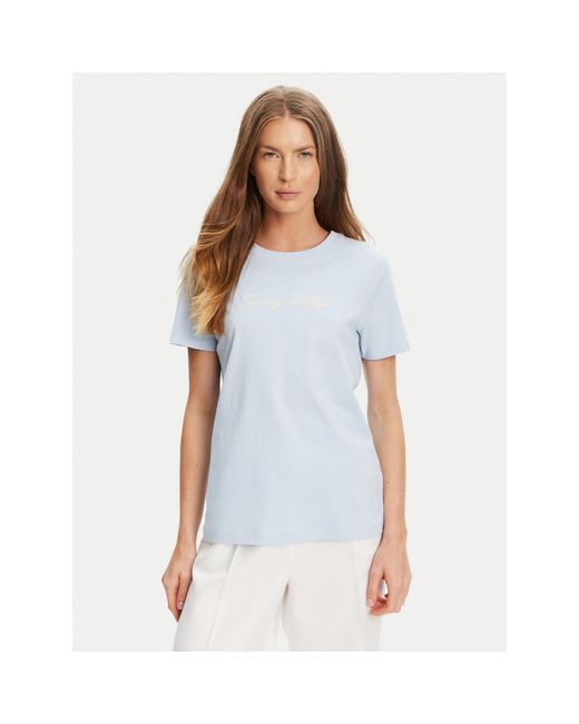 Tommy Hilfiger Blue T-Shirt Script Ww0Ww45746 Regular Fit