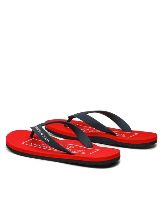 Tommy Hilfiger Zehentrenner rubber hilfiger beach sandal fm0fm04468 desert sky dw5 in Red für Herren