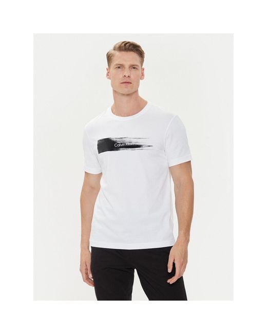 Calvin Klein T-Shirt Brush Logo K10K113113 Weiß Regular Fit in White für Herren