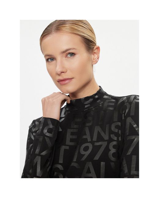 Calvin Klein Black Kleid Für Den Alltag Logo Aop Long Sleeve Dress J20J222989 Slim Fit