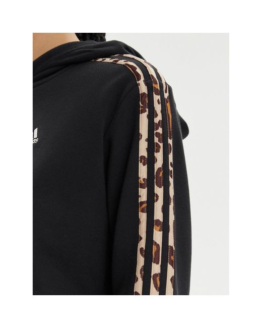 Adidas Black Sweatshirt Essentials 3-Stripes Animal Print Ir9313 Loose Fit