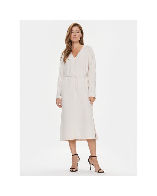 Calvin Klein White Kleid Für Den Alltag K20K206148 Écru Regular Fit