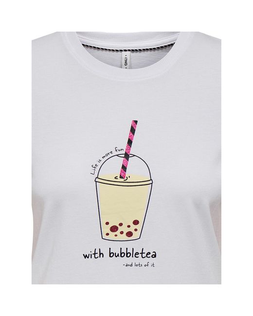ONLY White T-Shirt Fun Life 15349901 Regular Fit