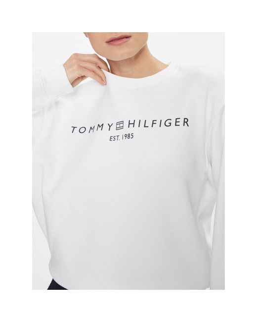 Tommy Hilfiger White Sweatshirt Logo Ww0Ww39791 Weiß Regular Fit