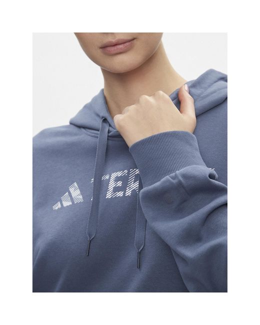 Adidas Blue Sweatshirt Terrex Large Logo Hoodie (Gender Neutral) Ht2111 Loose Fit