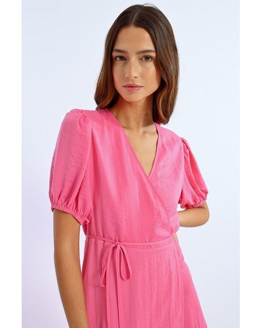 Robe longue, manches ballons Molly Bracken en coloris Pink