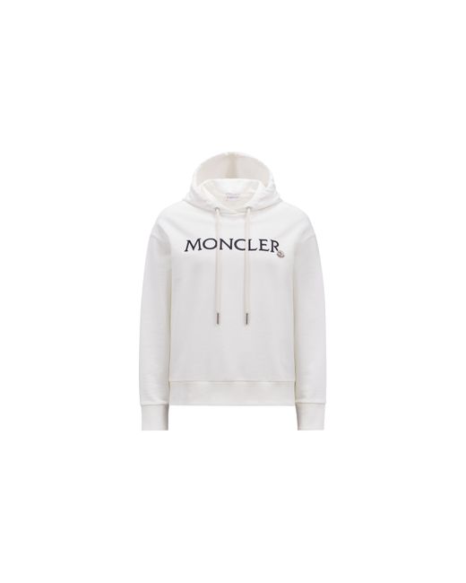 Moncler Embroidered Logo Hoodie White