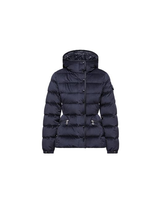 Moncler Blue Barante Hooded Velour Short Down Jacket