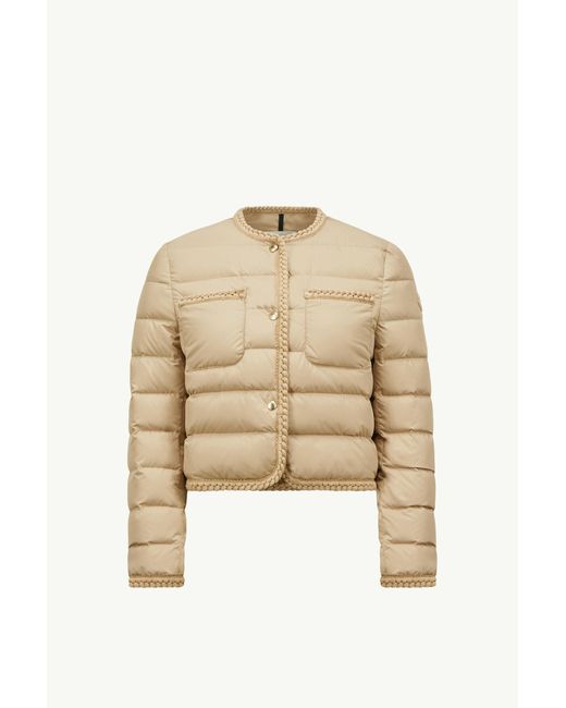 Moncler Natural Gencay Kurze Daunenjacke Mit Geflochtenem Besatz, Damen, Größe