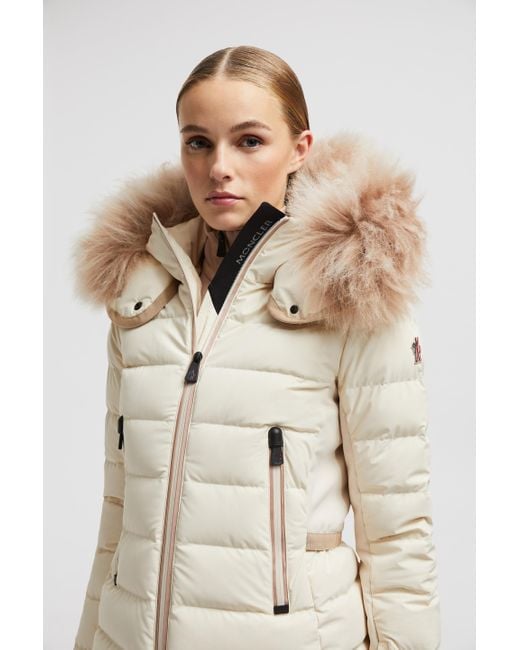 Moncler Natural Lamoura Hooded Shearling Short Down Jacket