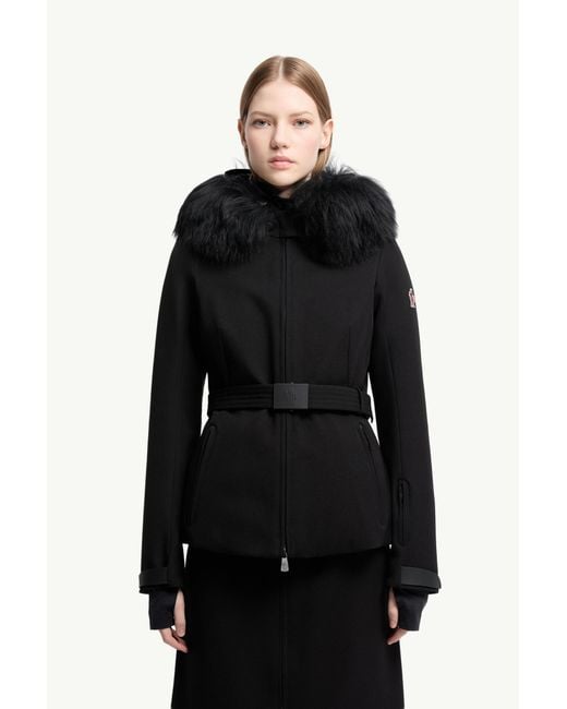 Moncler Black Bauges Daunen-Skijacke Mit Kapuze Und Shearling-Besatz, Damen, Größe