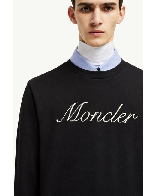 Moncler Black Embroidered Logo Cotton Sweatshirt for men