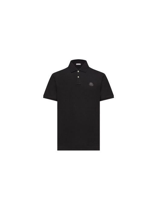 Moncler Black Moncler Logo Patch Cotton Piquet Polo Shirt for men