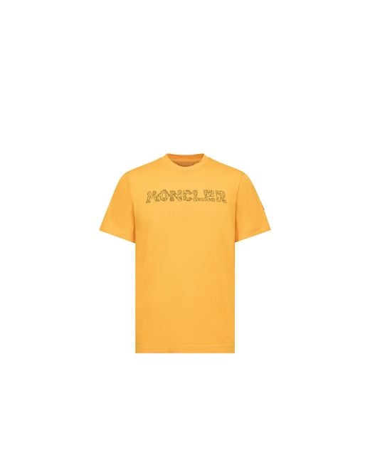 Moncler Yellow Moncler Space Embroidered Logo Cotton T-Shirt for men