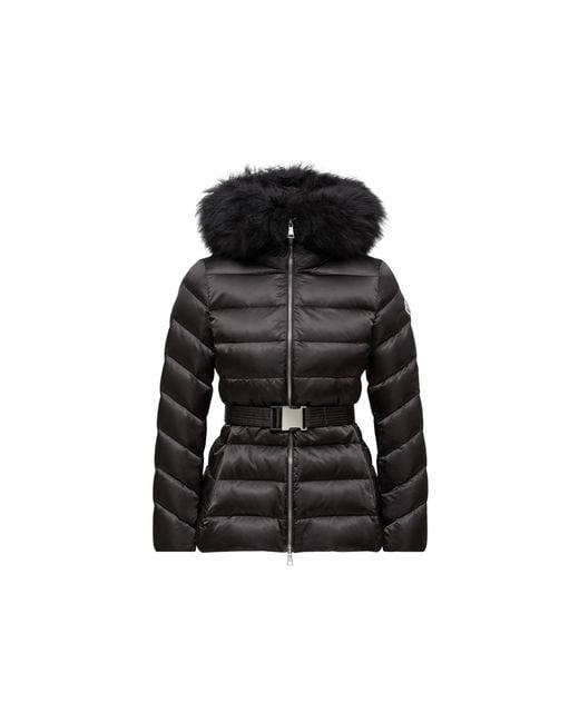 Moncler Black Cupidone Hooded Shearling-Trimmed Short Down Jacket