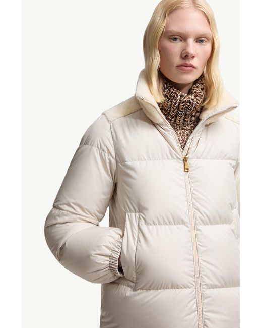 Moncler White Esnaie Teddy-Trimmed Short Down Jaket