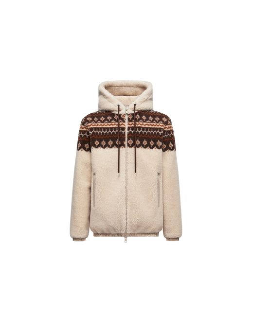 Moncler Natural Moncler Geometric Jacquard Wool Blend Hoodie for men