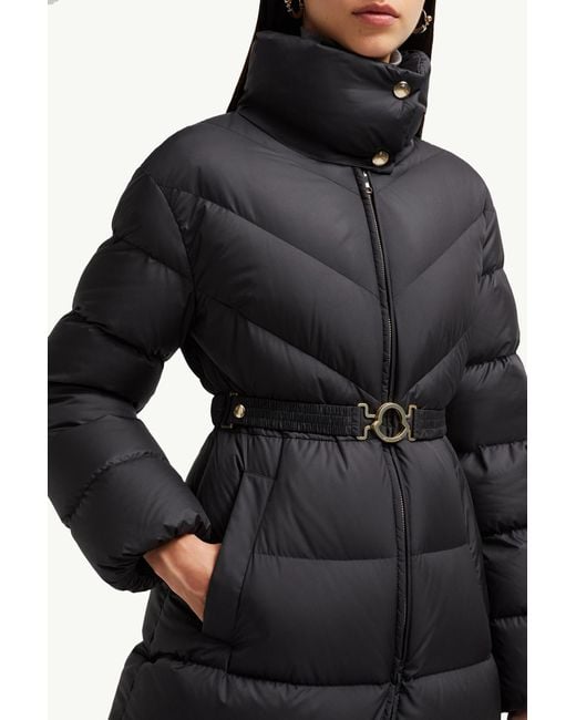 Moncler Black Brou Diagonal-Quilted Long Down Jacket