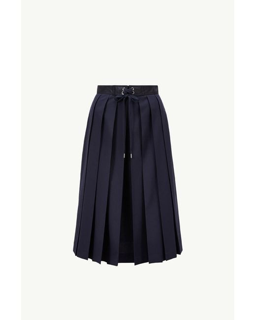 Moncler Blue Wool Blend Pleated Midi Skirt