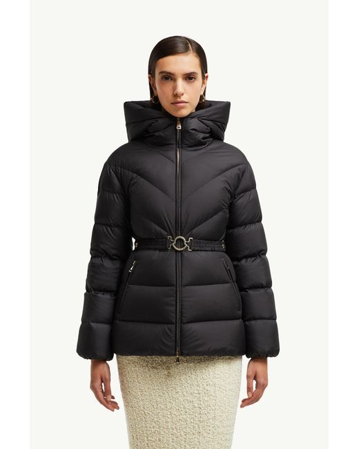 Moncler Black Brosse Diagonal-Quilted Hooded Short Down Jacket