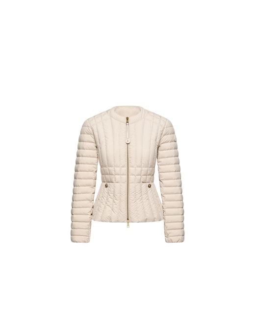 Moncler Natural Moncler Menthe Vertical-Quilted Short Down Jacket