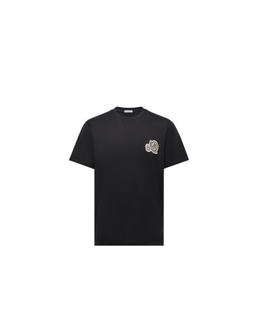 Moncler Black Moncler Double Logo Patch Cotton T-Shirt for men