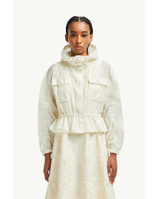 Moncler Curton Hooded Peplum Jacket in White | Lyst UK