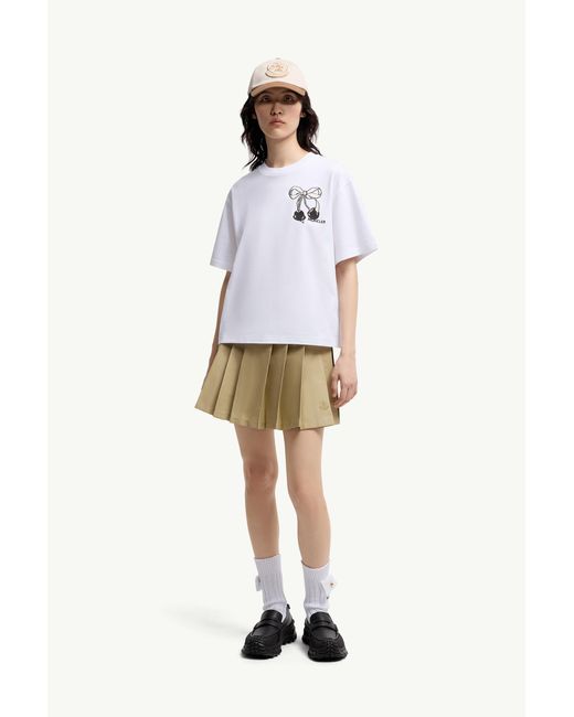 Moncler White Embroidered Cherry Logo Cotton T-Shirt