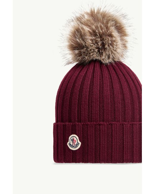 Moncler Red Wool Beanie With Pom Pom