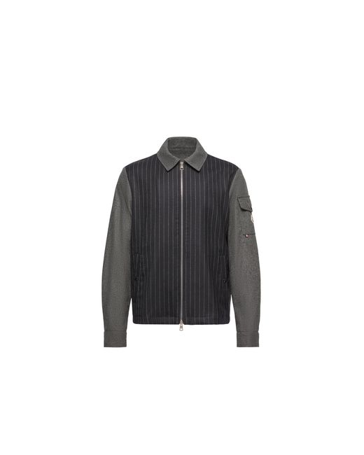 Moncler Black Moncler Herringbone Wool Blend Zip-Up Shirt for men