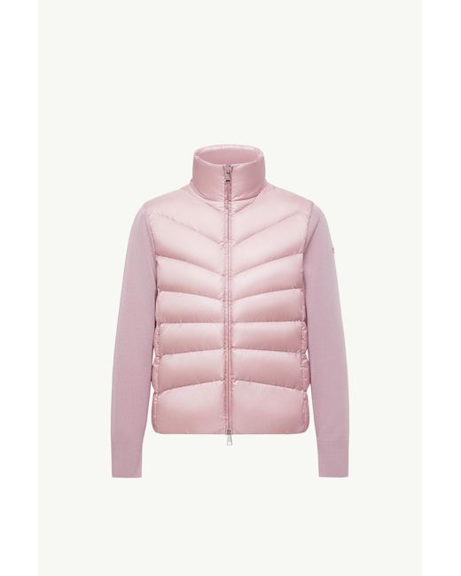 Cardigan De Lana Virgen Con Paneles De Plumas Moncler de color Pink