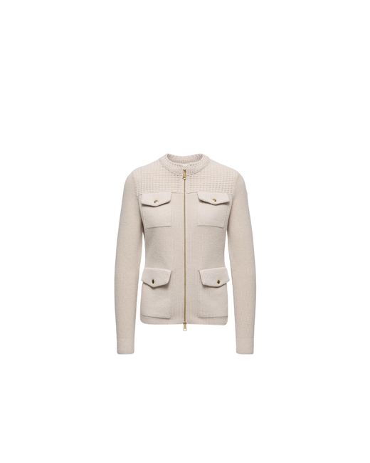Moncler Natural Padded Wool Zip-Up Cardigan