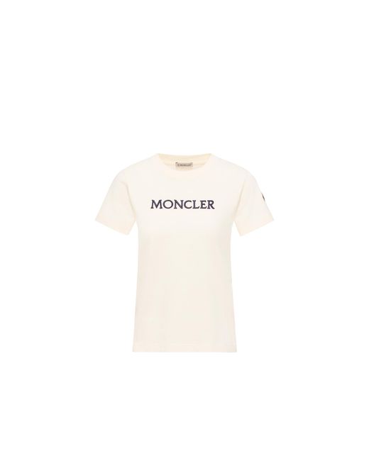 Moncler White Moncler Embroidered Tonal Logo Cotton T-Shirt