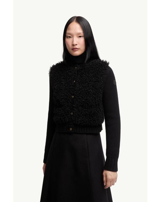 Cárdigan Acolchado De Lana Y Tejido Efecto Peluche, Mujer, Talla Moncler de color Black