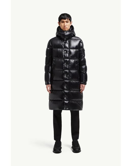 Moncler Black Hanoverian Hooded Square-Quilted Long Down Jacket for men