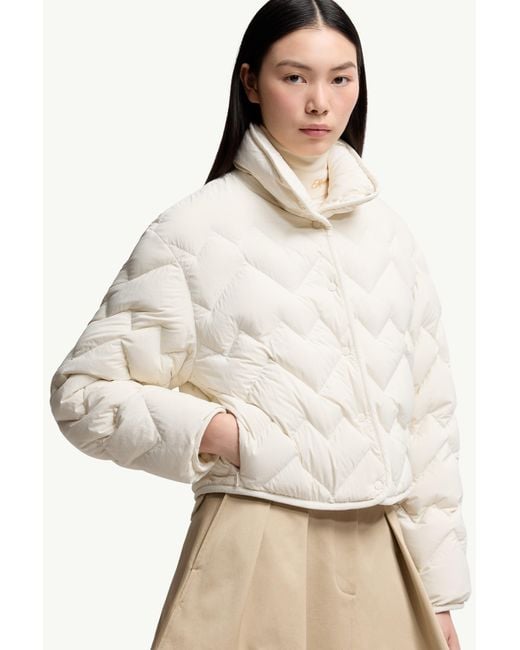 Moncler White Senevee Heart-Quilted Short Down Jacket