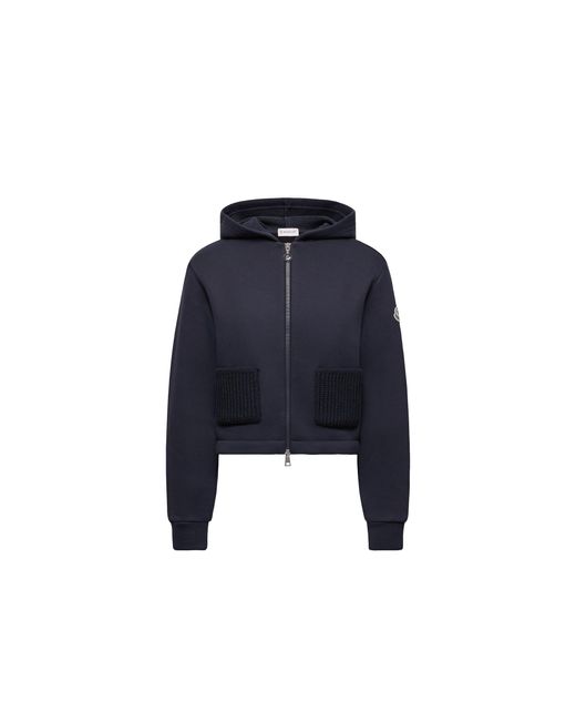 Moncler Blue Moncler Knit Accent Cotton Zip-Up Hoodie