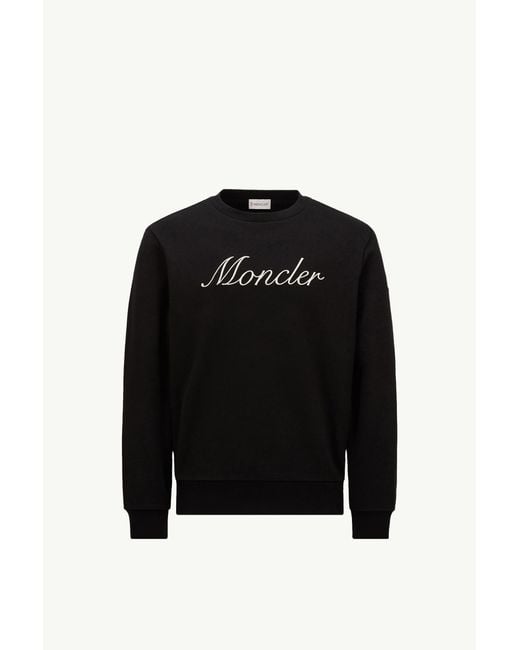 Moncler Black Embroidered Logo Cotton Sweatshirt for men