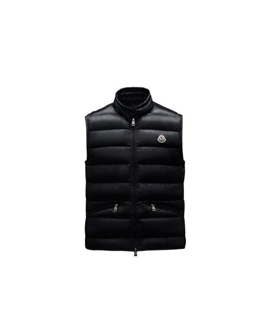 Gilet imbottito in piuma gui di Moncler in Black da Uomo