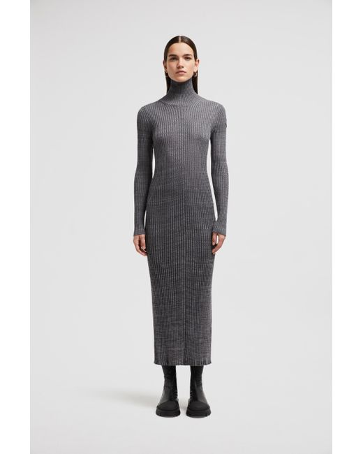 Moncler Gray Wool Midi Dress