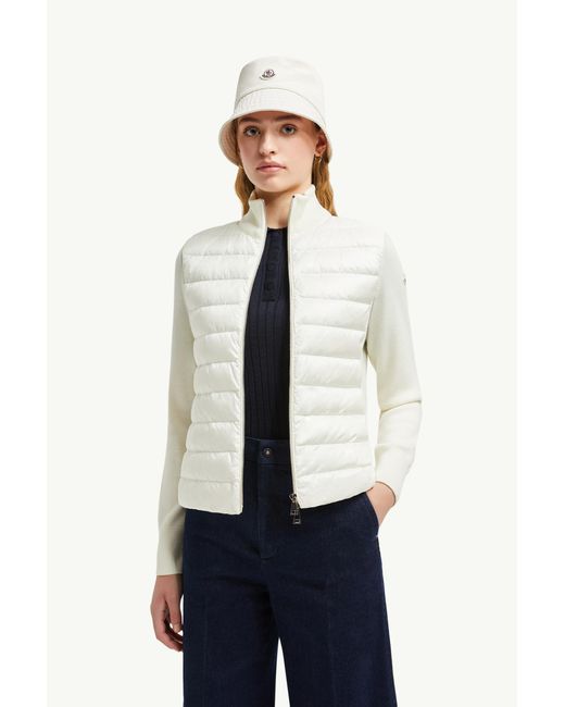 Cardigan Zippé Matelassé En Laine Moncler en coloris White