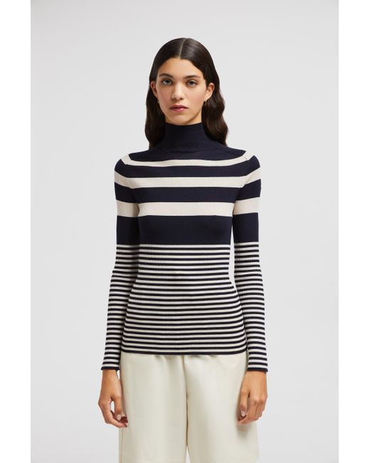 Moncler Black Striped Wool Polo Neck Jumper