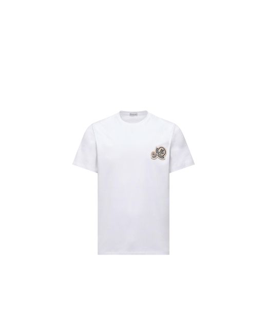 Moncler White Moncler Double Logo Patch Cotton T-Shirt for men