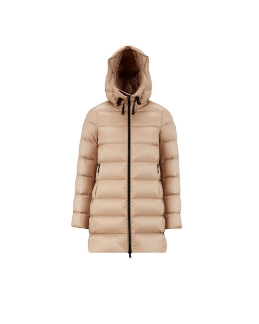 Moncler Suyen Long Down Jacket in Natural | Lyst