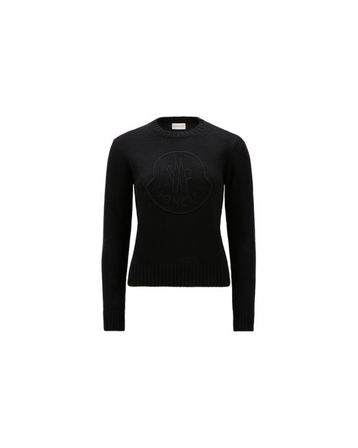 Moncler Black Bestickter pullover aus kaschmir und wolle mit logo