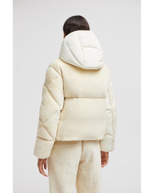 Moncler Brysur Hooded Teddy Short Down Jacket in Natural