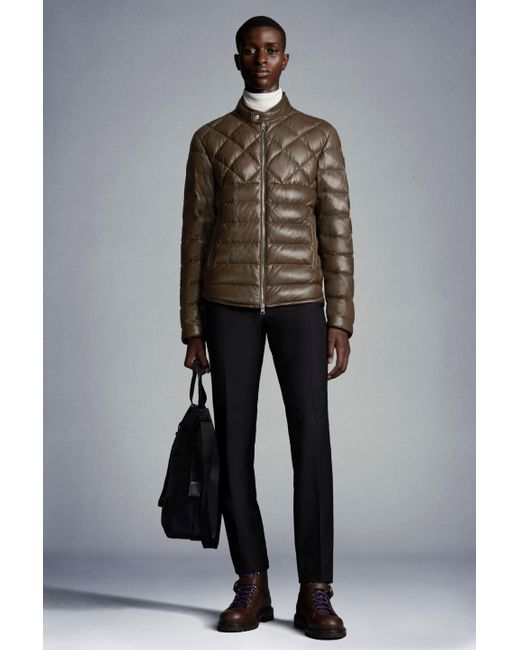 Moncler Brown Grenelle Leather Jacket for men