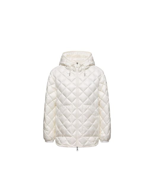 Moncler White Diamond-Quilted Hooded Short Down Jacket