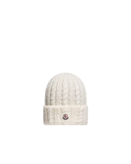 Moncler White Moncler Cable Knit Wool Blend Beanie